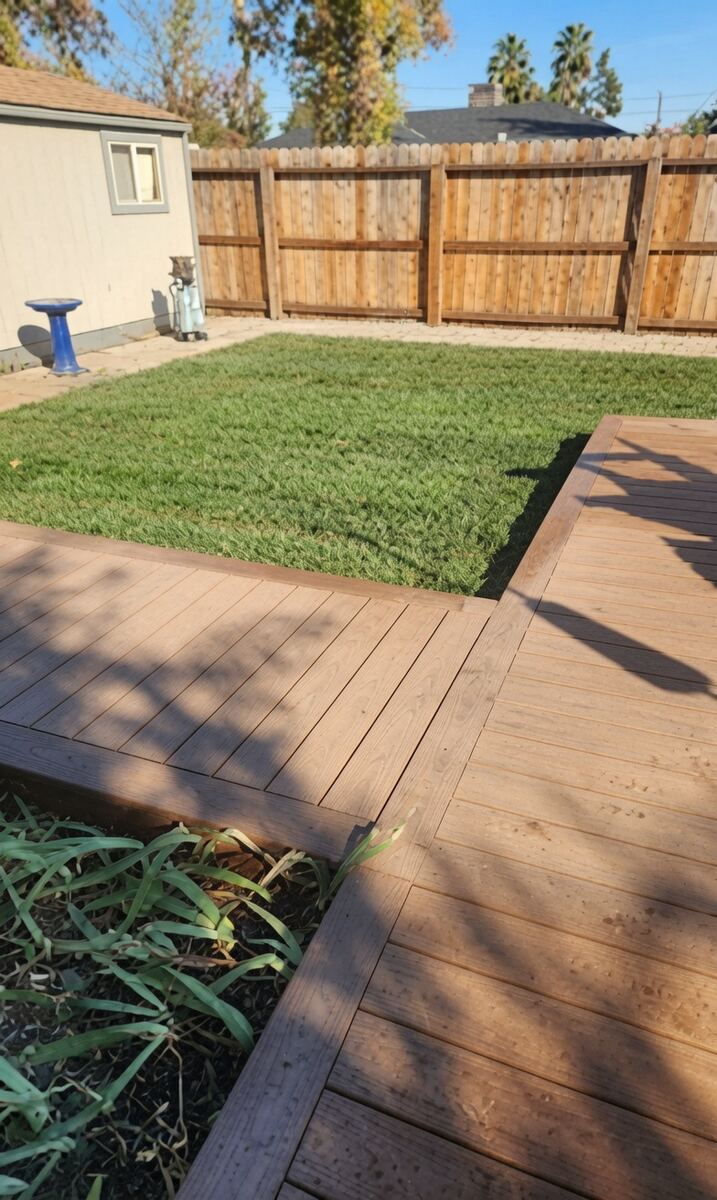 New sod lawn with composite deck