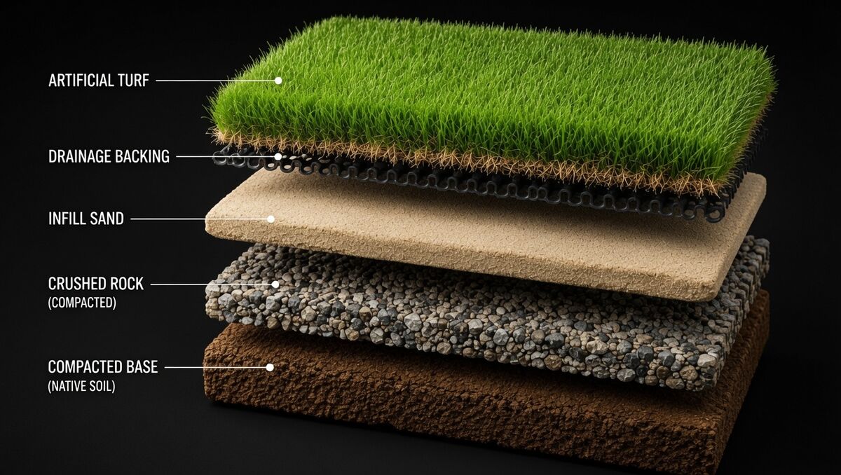 Artificial turf installation layer system diagram
